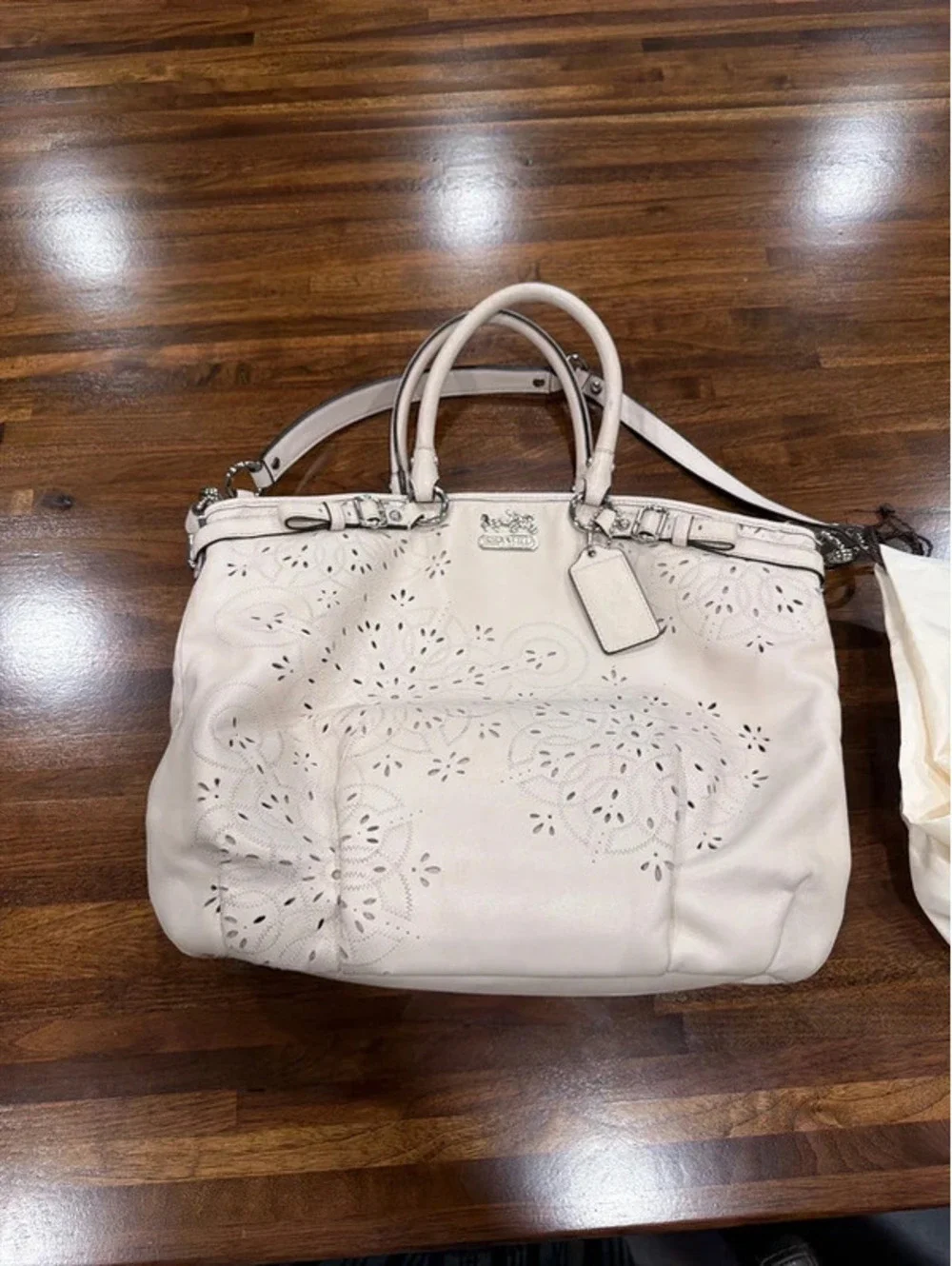 Coach Madison Tossed Laser Lindsey Satchel White Leather Style 19624